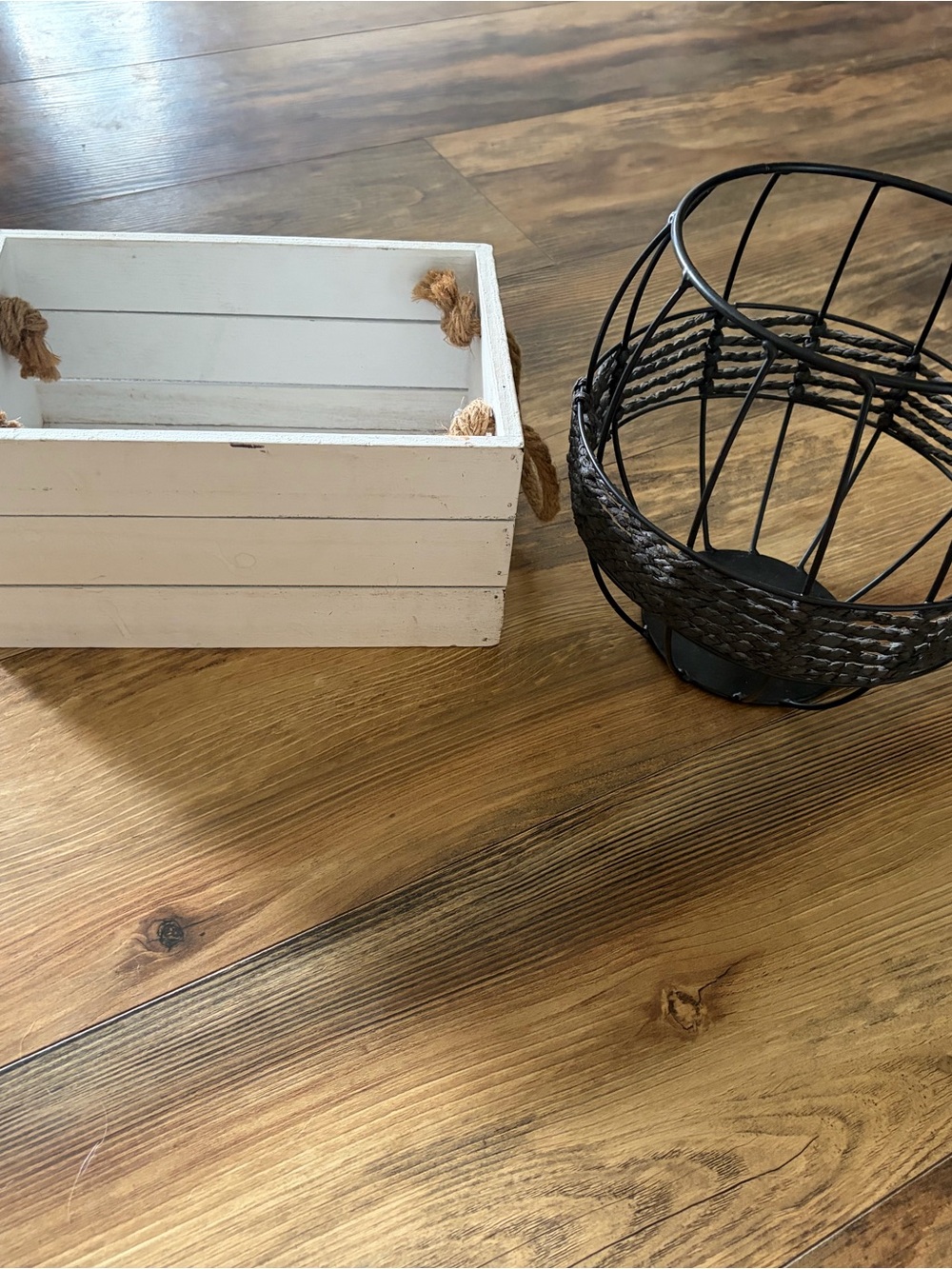 Home Accents White Wooden Crate with Natural Rope Handles